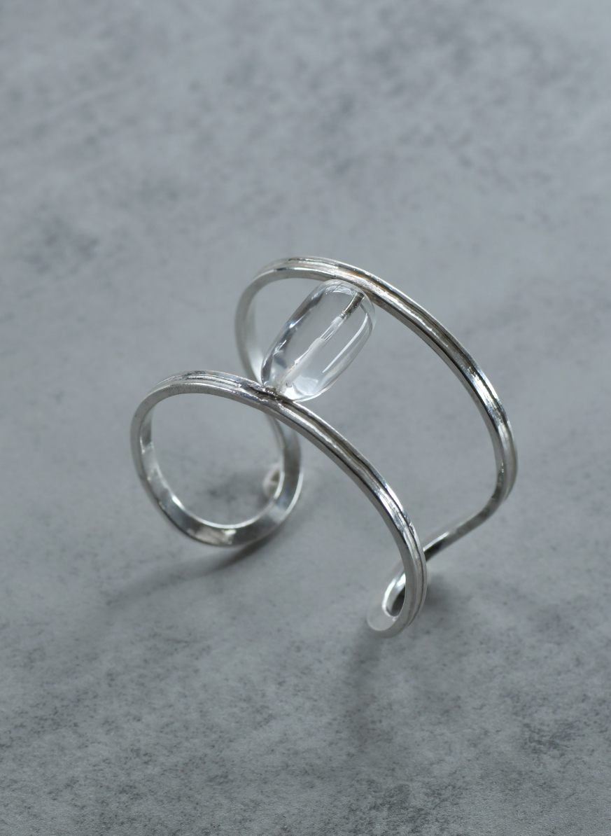 白水晶纯银柳叶纹手镯