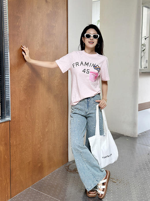 现货 THS-限时 成衣洗水 手工钉珠牛仔阔腿裤 BJ3325 商品图4