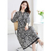 丁摩 夏季文艺真丝连衣裙女100%桑蚕丝双绉印花中长裙子5ZF-1073 商品缩略图2