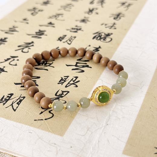 【敦煌碧檀·和田玉老山檀手串】敦煌福泽小众和田玉手串 老山檀手链新中式国风木质珠子文玩 商品图2