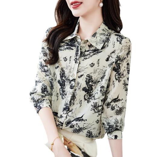 丁摩 桑蚕丝高级感轻奢水墨画真丝衬衫女2528 商品图4