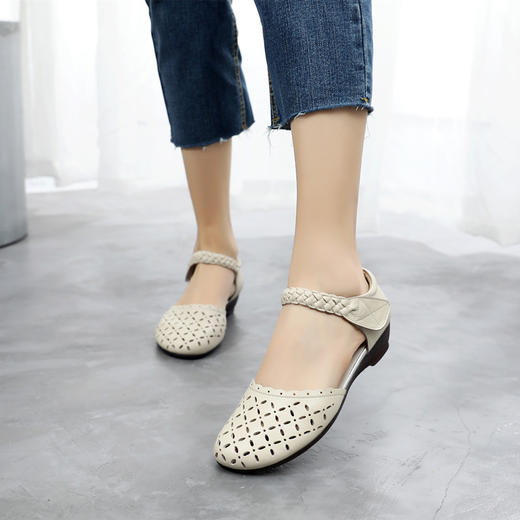 丁摩 夏季妈妈凉鞋牛筋软底包头女鞋女士低跟坡跟舒适镂空鞋5ZF-8132 商品图1