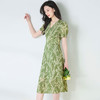 牛油果绿雪纺印花，茶歇裙V领优雅气质收腰显瘦连衣裙SH-15632 商品缩略图4