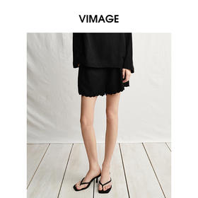 VIMAGE纬漫纪松弛感阔腿宽松垂感简约高腰醋纤短裤2025夏季新款V2305926