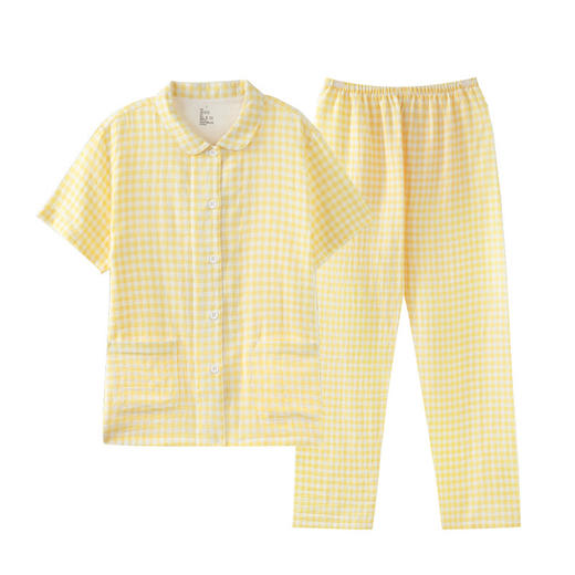 孜在muj*同款纯棉双层纱睡衣男女格子家居服透气薄款, 100%全棉面料，触感软糯亲肤, 宽松慵懒版型 商品图2