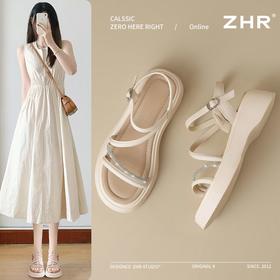 ZHR则则厚底凉鞋4.5CM外穿坡跟凉鞋2025新款百搭沙滩凉鞋罗马凉鞋
