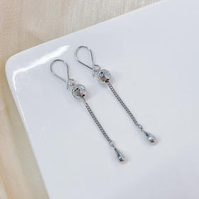 【限时8.8折】【线上铂金馆】PT950 #CNC 铂金空心水滴流苏鱼鳞金珠耳饰耳吊耳钩(PTES00071)预售产品下单后不退款不退货不换货不补差价)