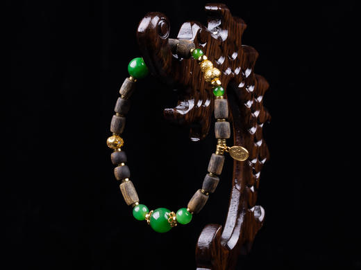 XY0354沉香桶珠+碧玉平安多财国风手串 商品图8