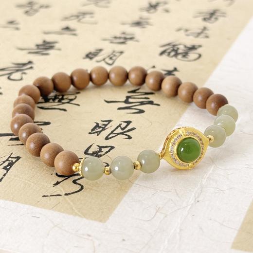 【敦煌碧檀·和田玉老山檀手串】敦煌福泽小众和田玉手串 老山檀手链新中式国风木质珠子文玩 商品图6