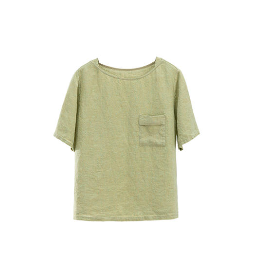 绽放旅行女装309朵/【甜茶系列】茶T亚麻短袖梭织口袋T恤衫女夏季 商品图4