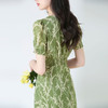 牛油果绿雪纺印花，茶歇裙V领优雅气质收腰显瘦连衣裙SH-15632 商品缩略图3