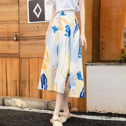 谜底花色半身裙2025秋季新款度假风复古印花中长款半裙257MB7754 商品图2