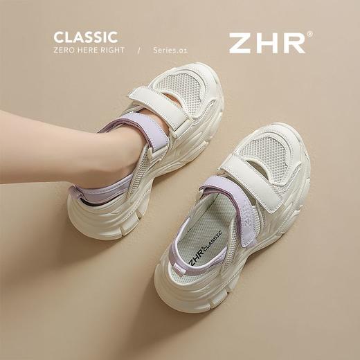 ZHR则则镂空厚底老爹鞋女鞋夏季魔术贴网面运动凉鞋女透气女鞋 商品图7