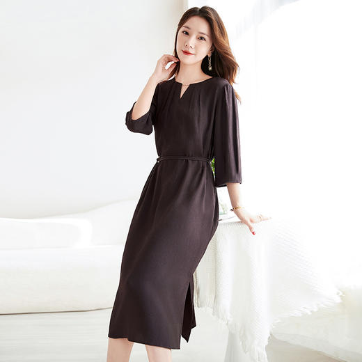 丁摩 夏季新100%桑蚕丝中长裙冠乐皱肌理感真丝连衣裙女5ZF-8900 商品图3