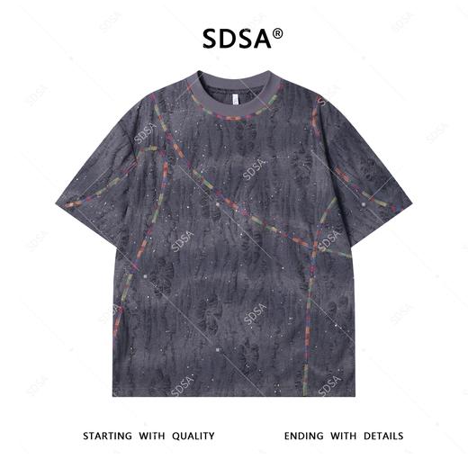 T3714夏季高级感新款男士美式满天星磨破缝线短袖T恤复古百搭圆领上衣 商品图1