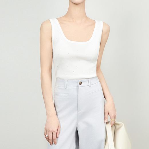 「高货wl」全新升级【铂金会员146/天猫199/差价53】(13447)洛诗琳16针密织兰精天丝烫钻坑条针织无袖修身打底上衣 商品图1