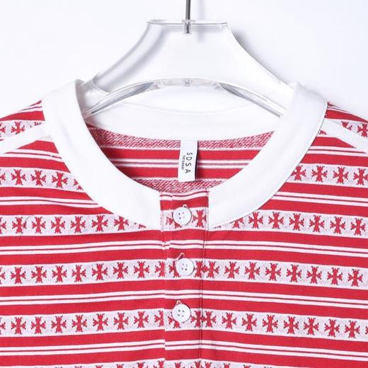 T3706夏季高级感新款男士十字条纹半纽扣短袖T恤舒适百搭潮牌圆领上衣 商品图2