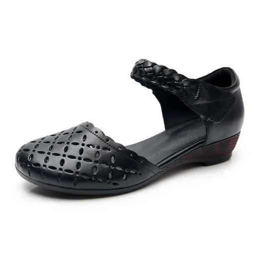 丁摩 夏季妈妈凉鞋牛筋软底包头女鞋女士低跟坡跟舒适镂空鞋5ZF-8132 商品图5