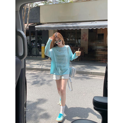 <曾小咸推荐>宽松多巴胺蓝色防晒罩衫长袖T恤【预售3-15天发货】 商品图2