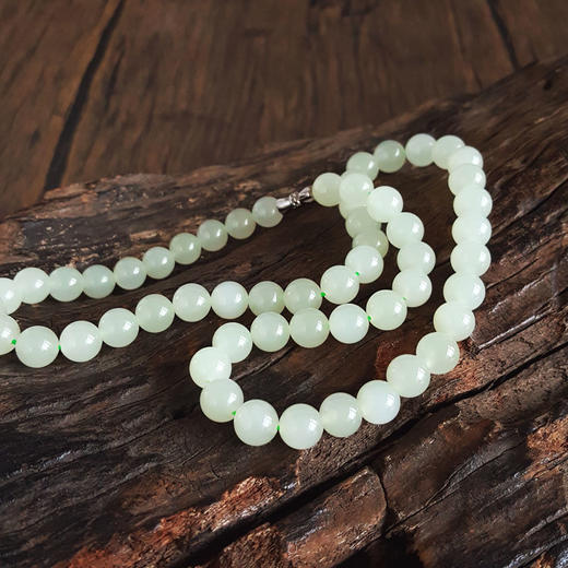 【天然正品】天然约8.0MM无杂裂青海料晴水绿和田玉圆珠44CM项链女士现售价：980特价！220325AH36 商品图6