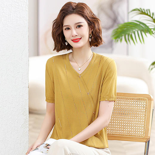 丁摩 洋气妈妈装夏装冰丝上衣宽松T恤小衫女士时尚薄款针织衫短袖5ZF-2392 商品图3