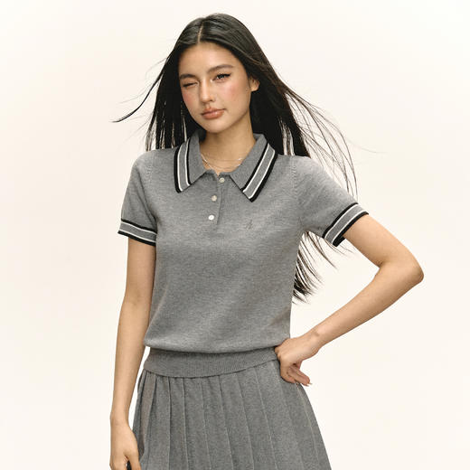 Ariseism 美式复古POLO衫女夏季新款翻领上衣 商品图3