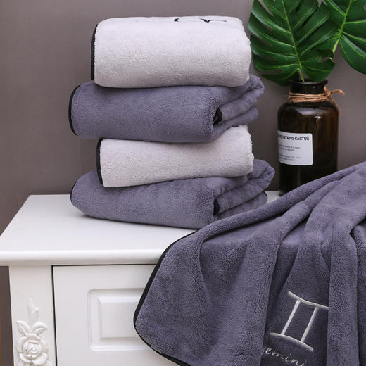 【毛巾+浴巾】珊瑚绒星座毛巾浴巾速干吸水男女洗澡柔软情侣套巾 商品图2