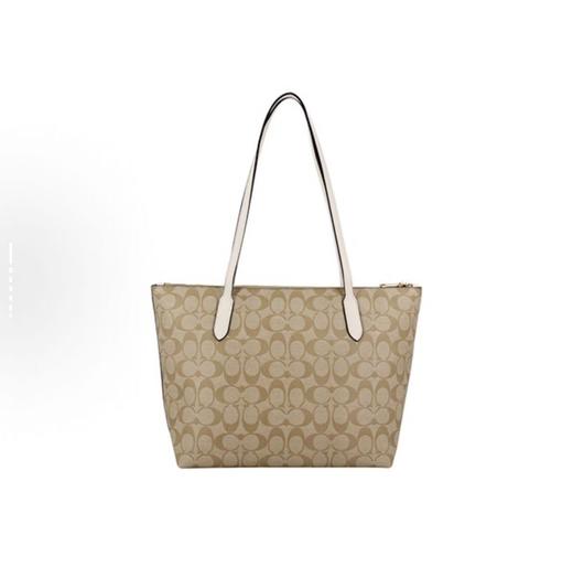 COACH Zip Top Tote 30  白色配棕色老花 商品图1