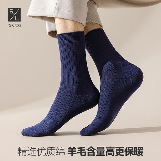 左分之右秋冬款10A抗菌羊毛袜子男士中筒袜子加绒加厚保暖长筒袜 商品图3