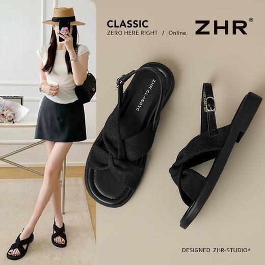 ZHR则则轻便平底凉鞋女2025夏季新款宽脚爆款拖鞋交叉带沙滩女鞋 商品图1