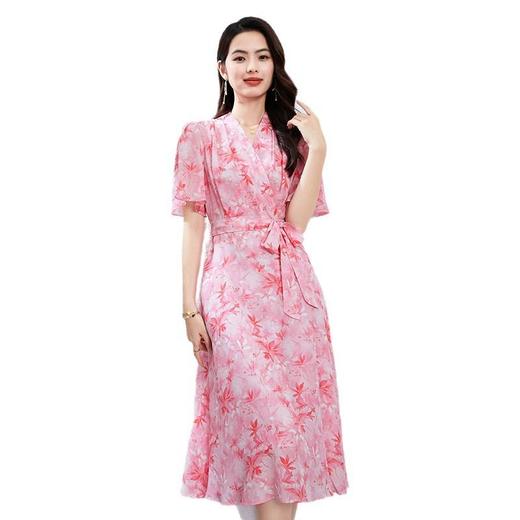 「高货kbnq」全新升级【铂金会员505/天猫679/差价174】(11519)洛诗琳轻奢桑蚕丝印花连衣裙2025夏季V领收腰气质真丝裙 商品图4