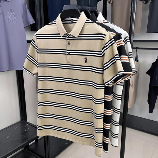 夏季条纹提花polo衫男色织条棉t恤男短袖 商品图3