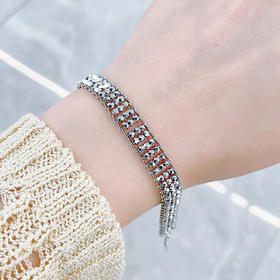 【限时8.8折】PT950 铂金镂空调节满天星三排串珠宽版蹦迪珠手链（面宽约8.6-9mm）(PTSL00095-2)预售产品下单后不退款不退货不换货不补差价)预售产品下单后不退款不退货不换货不补差价