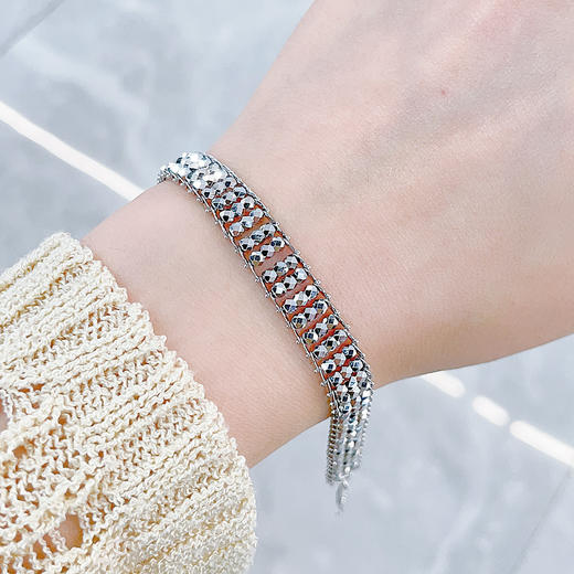 【限时8.8折】PT950 铂金镂空调节满天星三排串珠宽版蹦迪珠手链（面宽约8.6-9mm）(PTSL00095-2)预售产品下单后不退款不退货不换货不补差价)预售产品下单后不退款不退货不换货不补差价 商品图0