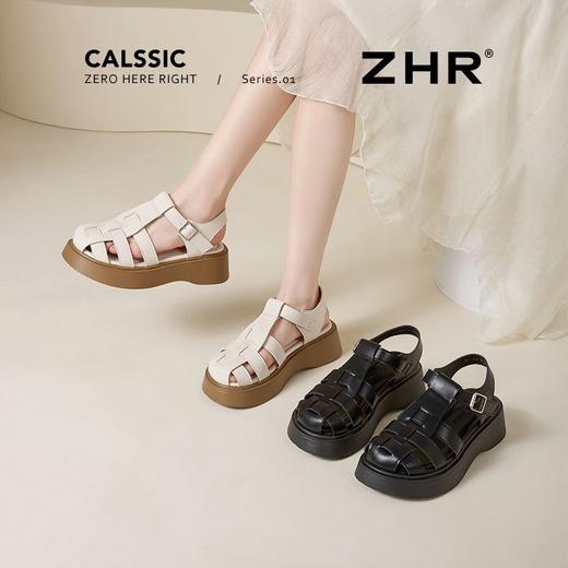 ZHR则则罗马凉鞋女2025新款夏季厚底增高猪笼鞋休闲百搭包头凉鞋 商品图2