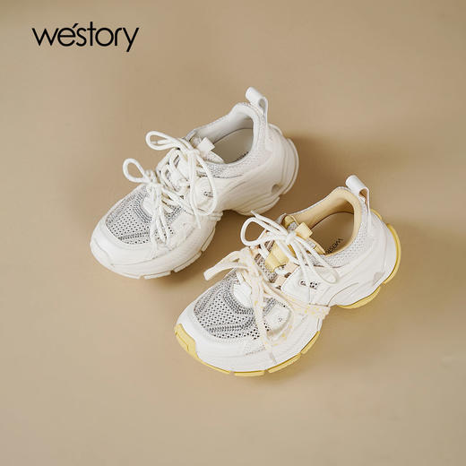 Westory2025夏季新款增高超轻系带网面老爹鞋夏季新款高级圆头老爹鞋W25CM75501 商品图0