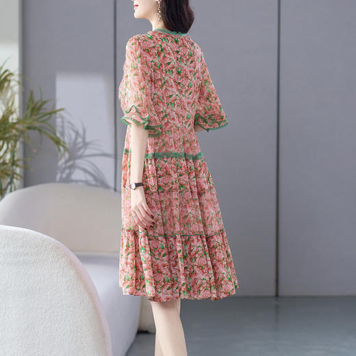 丁摩 粉色碎花真丝连衣裙桑蚕丝裙子女夏女装新款5ZF-69513 商品图3