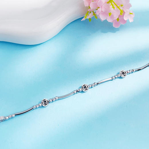 【限时8.8折】【线上铂金馆】PT950 【国际铂金协会】铂金镂空招财来财铜钱造型串珠调节手链（内里线为铂金链）(BSL00270)预售产品下单后不退款不退货不换货不补差价) 商品图1