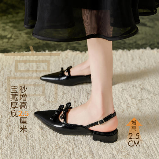西遇尖头包头凉鞋女新款夏季法式蝴蝶结配裙子平底鞋低跟单鞋V1056729 商品图1
