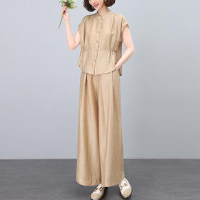 丁摩 时尚休闲天丝麻套装女夏季气质宽松显瘦阔腿裤两件套潮5ZF-6721