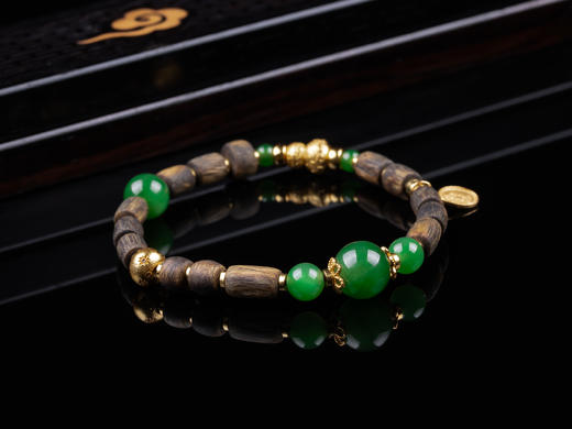 XY0354沉香桶珠+碧玉平安多财国风手串 商品图3