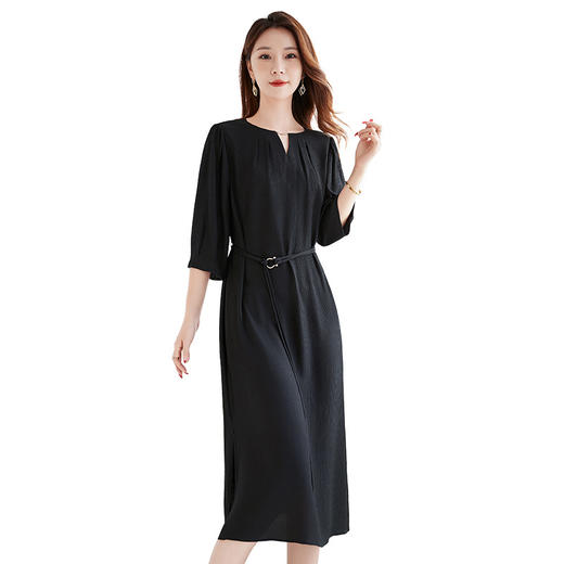 丁摩 夏季新100%桑蚕丝中长裙冠乐皱肌理感真丝连衣裙女5ZF-8900 商品图4