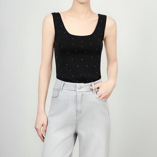 「高货wl」全新升级【铂金会员146/天猫199/差价53】(13447)洛诗琳16针密织兰精天丝烫钻坑条针织无袖修身打底上衣 商品图2