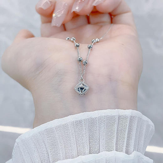 【限时8.8折】【线上铂金馆】PT950 【国际铂金协会】铂金空心间金珠调节极简几何菱形方牌套链(BTL00368)预售产品下单后不退款不退货不换货不补差价) 商品图1