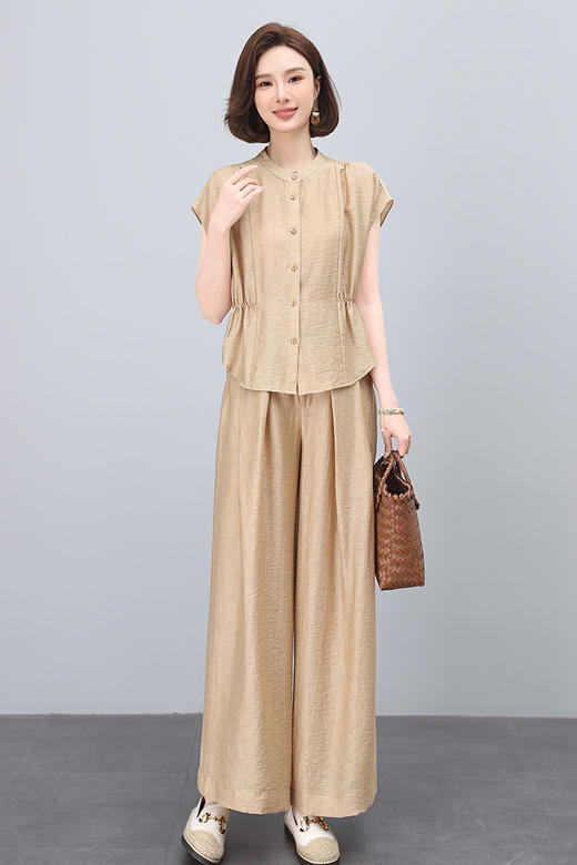 丁摩 时尚休闲天丝麻套装女夏季气质宽松显瘦阔腿裤两件套潮5ZF-6721 商品图6