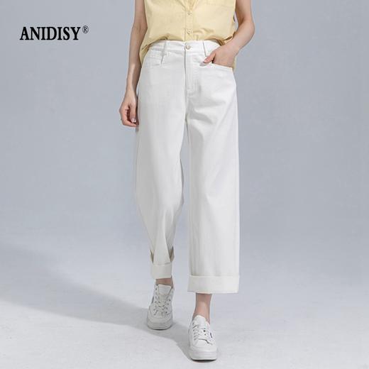 春夏高腰拉链后松紧腰垂感九分直筒牛仔裤 商品图3