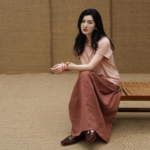 绽放女装307朵/【甜茶系列·白桃乌龙】干洗亚麻花苞半身裙中长裙 商品图1