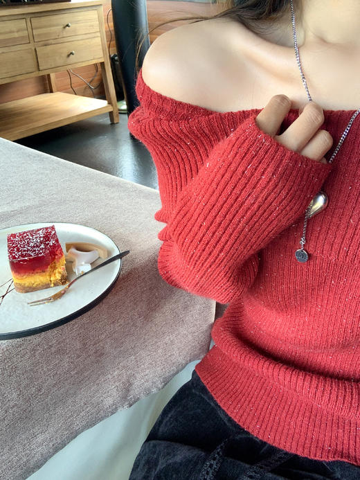 <曾小咸推荐>2.6 现货秒杀 ！微信超特价！3色一字肩针织衫 日常139.99 立减60 秒杀79.99！！ 商品图6