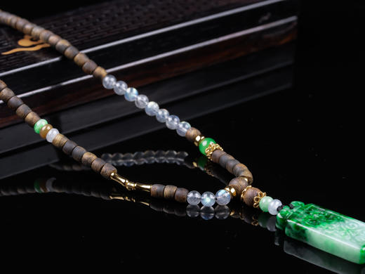 XY0359沉香+翡翠仿古祥纹无事牌挂件 商品图7