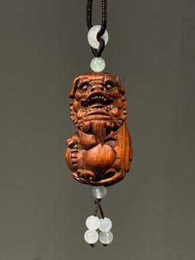 黄花梨木雕绣球瑞狮吊坠，顺丰包邮
